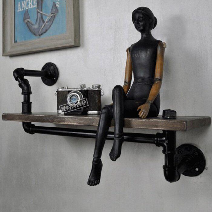 American Retro Water Pipes Industrial Wind Lined Wall Wall-mounted Creative Wall Shelves Bookshelves Cafe Café Decor Shelves