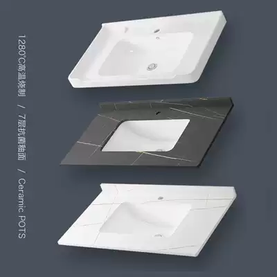 Ceramic wall-mounted bathroom cabinet semi-embedded single sink, one-piece rock board dressing room, wash face and wash basin