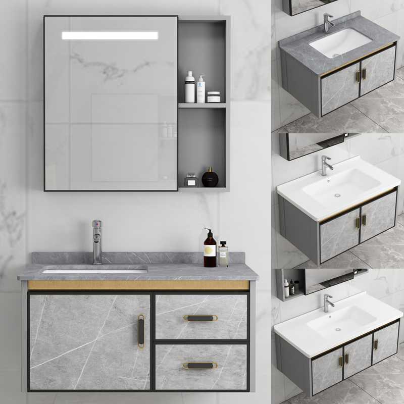 Space aluminum alloy bathroom cabinet combination modern minimalist bathroom washstand integrated ceramic washbasin washbasin