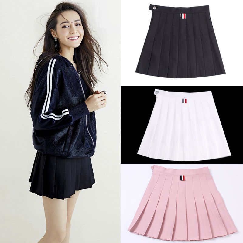 Pleated skirt women's summer new Korean version high waist slim slim skirt Student short skirt anti-light tennis skirt solid color