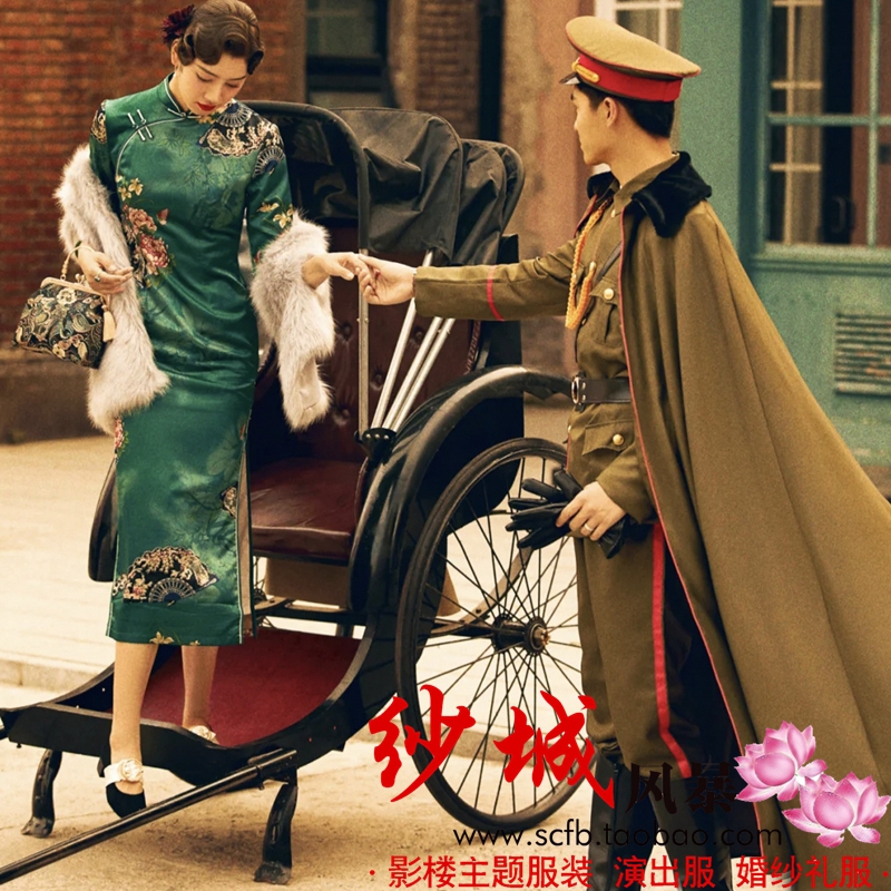 Photo studio theme wedding dress retro Republic of China warlord wife cheongsam military uniform couple photo wedding photo photography photography clothing