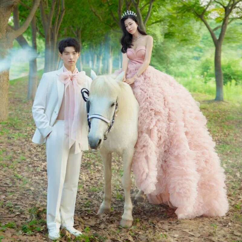 2022 new Mori color gauze studio photo theme clothing location travel photography horse farm couple photo trailing wedding dress