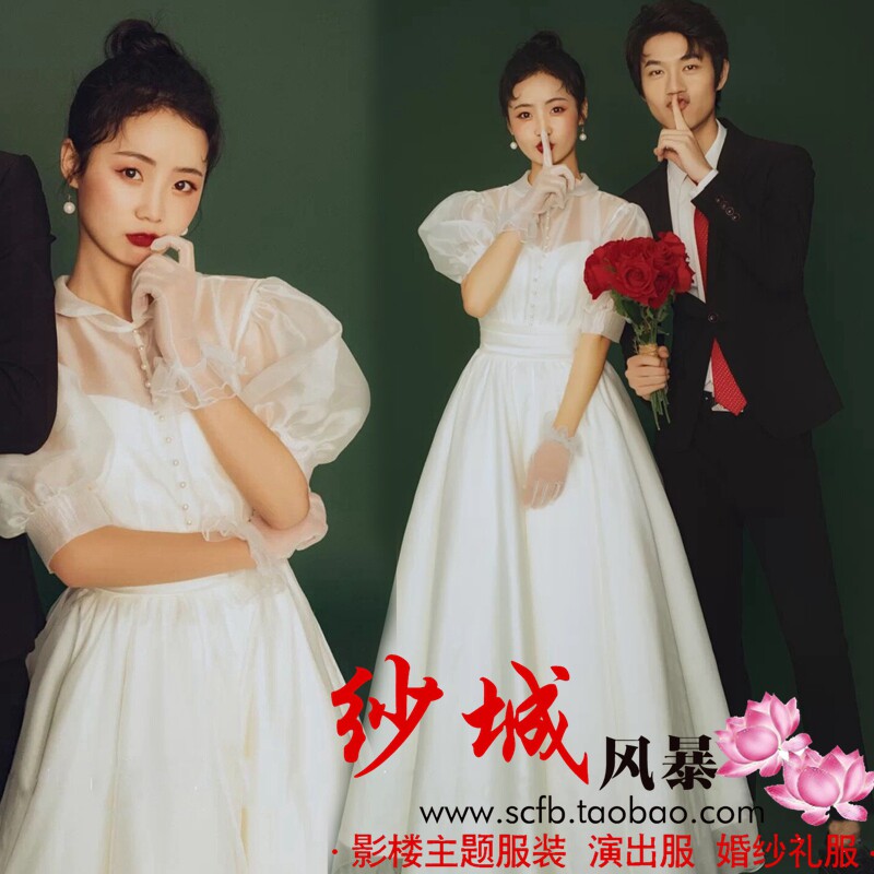 Photo studio theme clothing French light wedding dress travel photography retro Hepburn white Korean couple photo photo dress