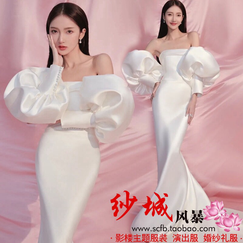 New photo studio theme clothing photography wedding interior Korean style simple photo self-cultivation mermaid white tube top dress