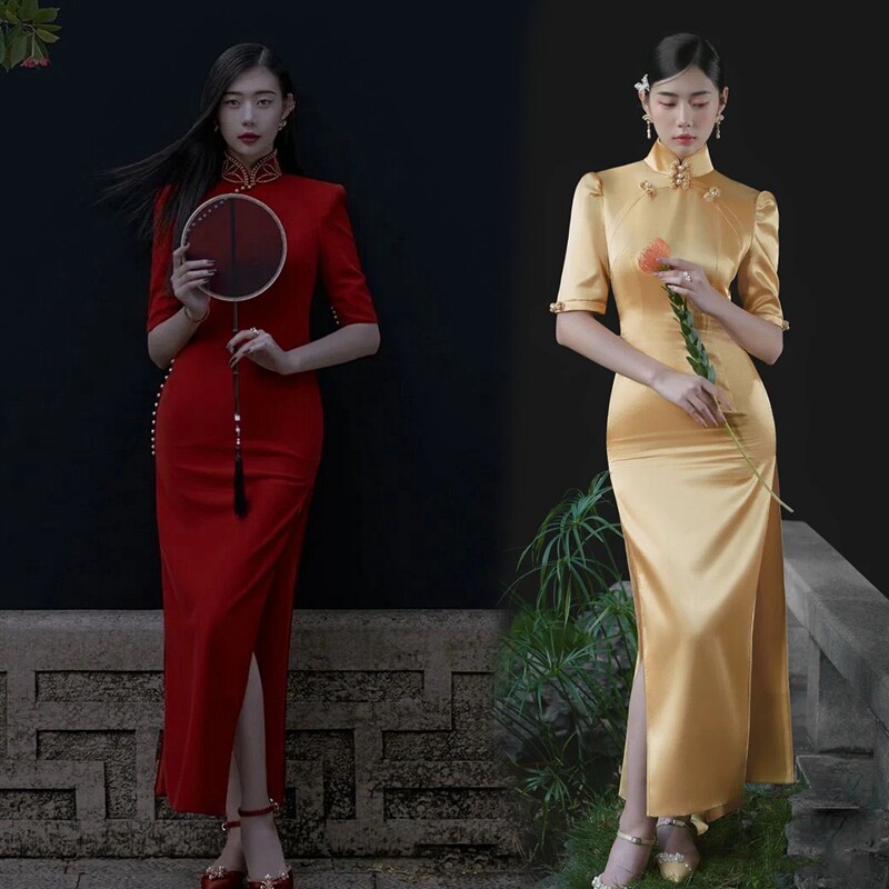 2022 studio theme wedding photography photo photo photo colorful yarn Chinese style Republic of China style retro cheongsam garden dress