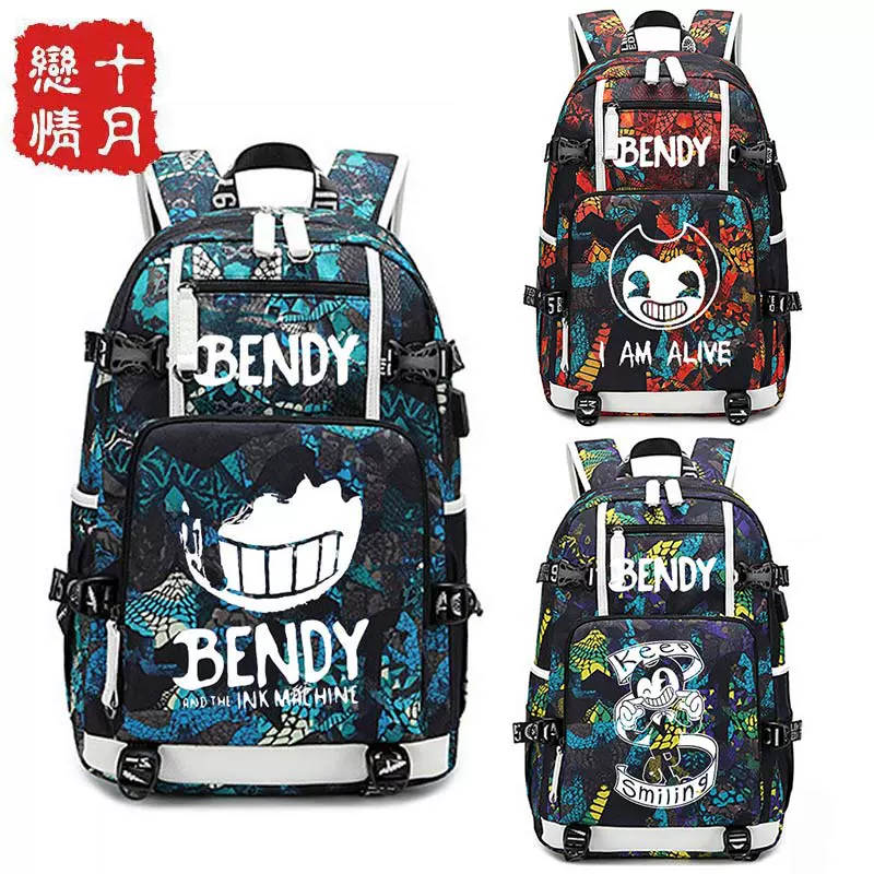 Trò chơi Bandy và Ink Machine School Bag Bendy Anime Sinh viên ngoại vi Ba lô Túi máy tính Túi đau - Carton / Hoạt hình liên quan