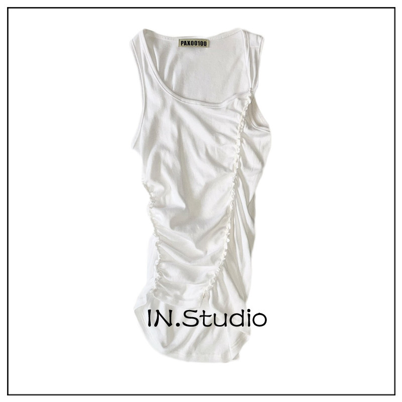 INstudio21 summer Korean designer brand PAX00100 cramps asymmetrical swing vest-style foreign dress