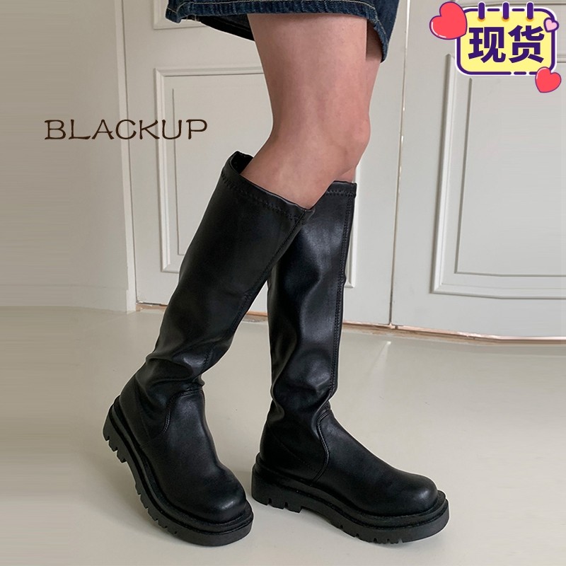 Spot ~ INstudio21 autumn Korean online brand BLACKUP pure color pine pastry bottom round head wind long cylinder boots