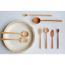 Japan imported Zakka wooden unpainted cake fruit fork Butter jam spatula Soup porridge Dessert spoon Drink fork