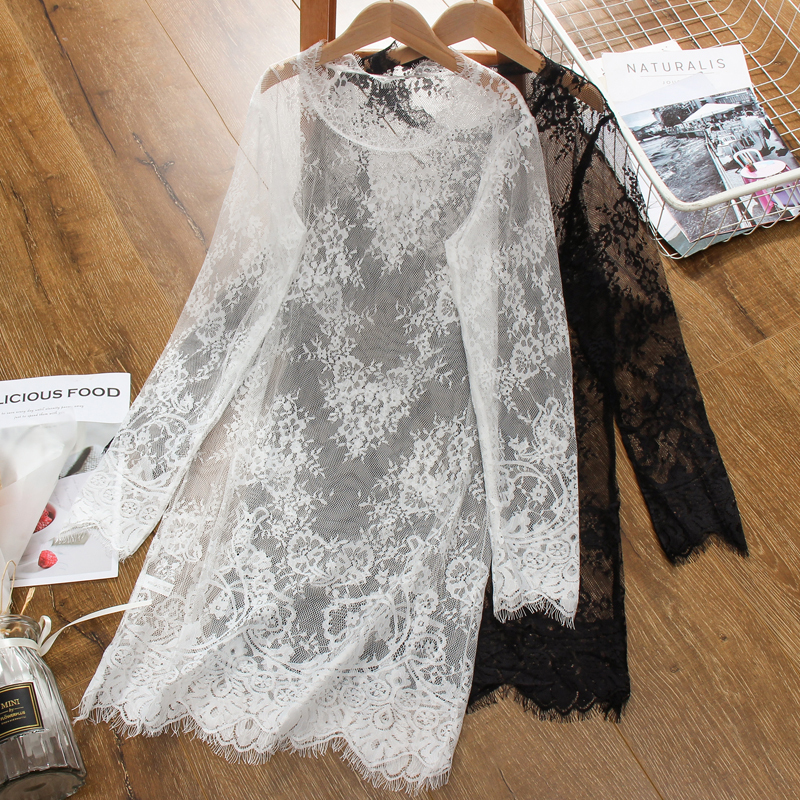 Super Fairy-Like Lace Base Shirt for Women, Long-Sleeved Mesh Mid-Length Top for Spring and Autumn, Hollow-Out Stylish and Fairy-Like Top