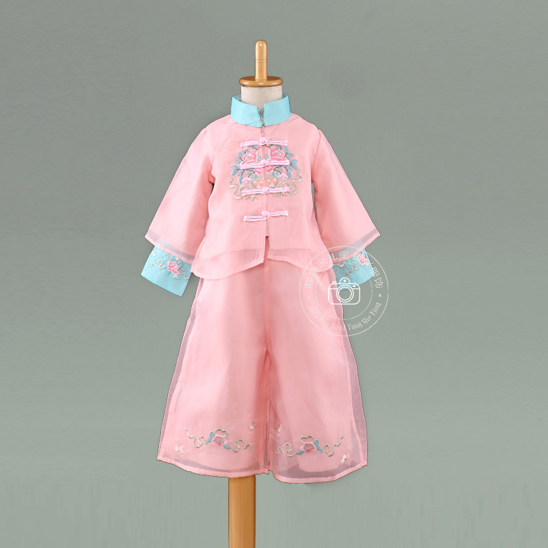Ancient Clothing Photography Clothing Children Ancient Clothes Hanfu Spring Autumn 3 Years 4 Years Old Pink Embroidered Flowers 19 New Children's Photography Clothing