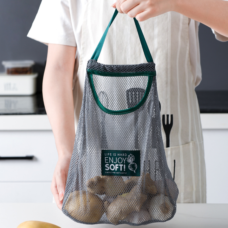 Hangable fruit and vegetable storage mesh bag portable hand-carrying kitchen large hollow breathable garlic ginger onion hanging bag