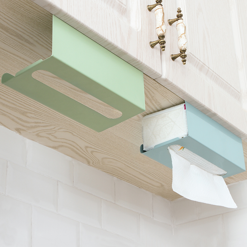 Kitchen paper towel holder free punched wrought iron paper rack home napkin hanging rack cabinet door draw paper box wall hanging type