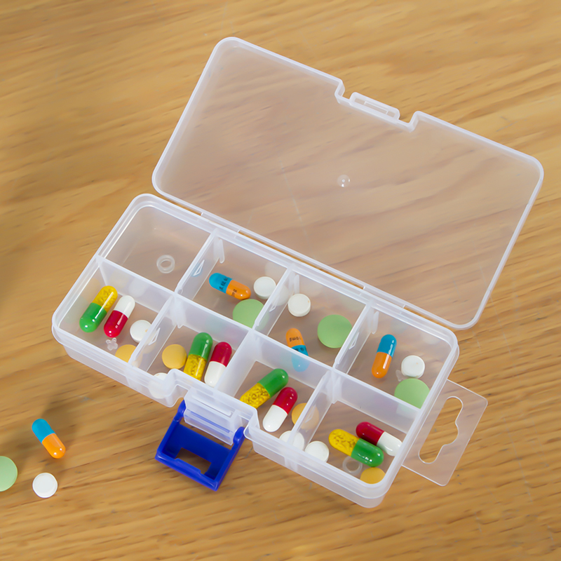 Transparent simple portable dispensable multi-grid small medicine box snap travel carry-on drug jewelry jewelry storage box