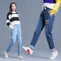 Mùa thu mới quần jean thẳng nữ nữ sinh viên Hàn Quốc béo chị denim quần cỡ lớn thủy triều béo mm lỏng thời trang công sở nữ cao cấp