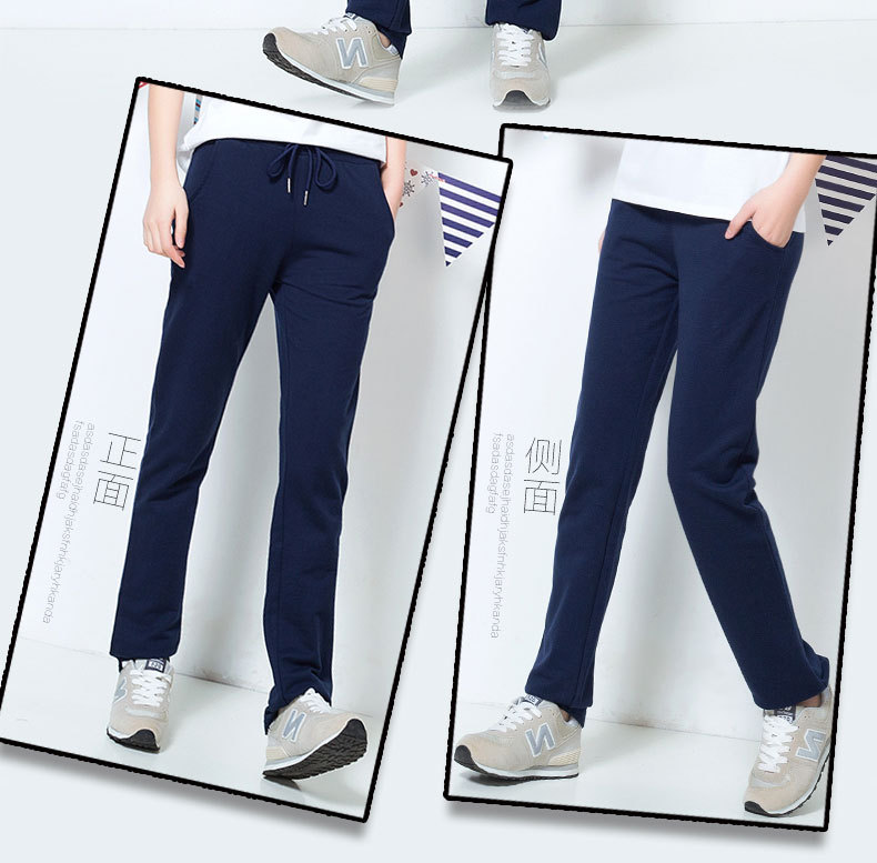 Quần thể thao thẳng mùa thu phụ nữ mới rộng kích thước lớn cotton giản dị quần thường học sinh trung học cơ sở quần mỏng áo thun nữ cao cấp