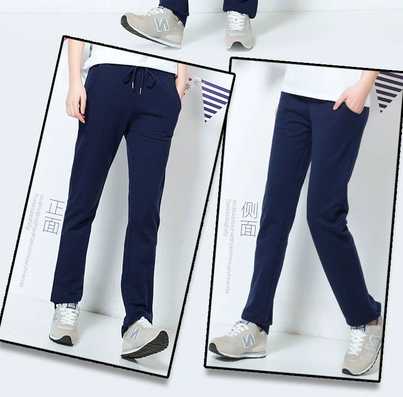 Quần thể thao thẳng mùa thu phụ nữ mới rộng kích thước lớn cotton giản dị quần thường học sinh trung học cơ sở quần mỏng quần thun dài nữ
