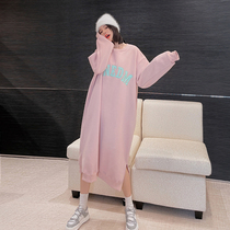 Korean version of pregnant womens autumn coat long sleeve loose long sleeve long sleeve sweater plus velvet thickened dress autumn and winter