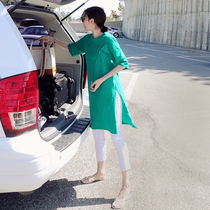 Maternity dress summer skirt Loose and wild slub cotton medium long T-shirt Maternity dress Maternity top Summer dress