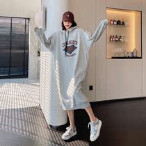 Pregnant women autumn clothes over the knee 2021 New plus velvet thick size loose long spring and autumn winter dress