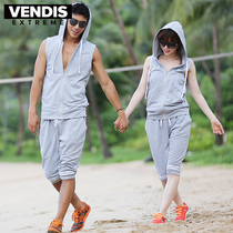 Sports beach pants Shorts Mens and womens couples leisure suit Harun five points summer pants thin zipper top gray