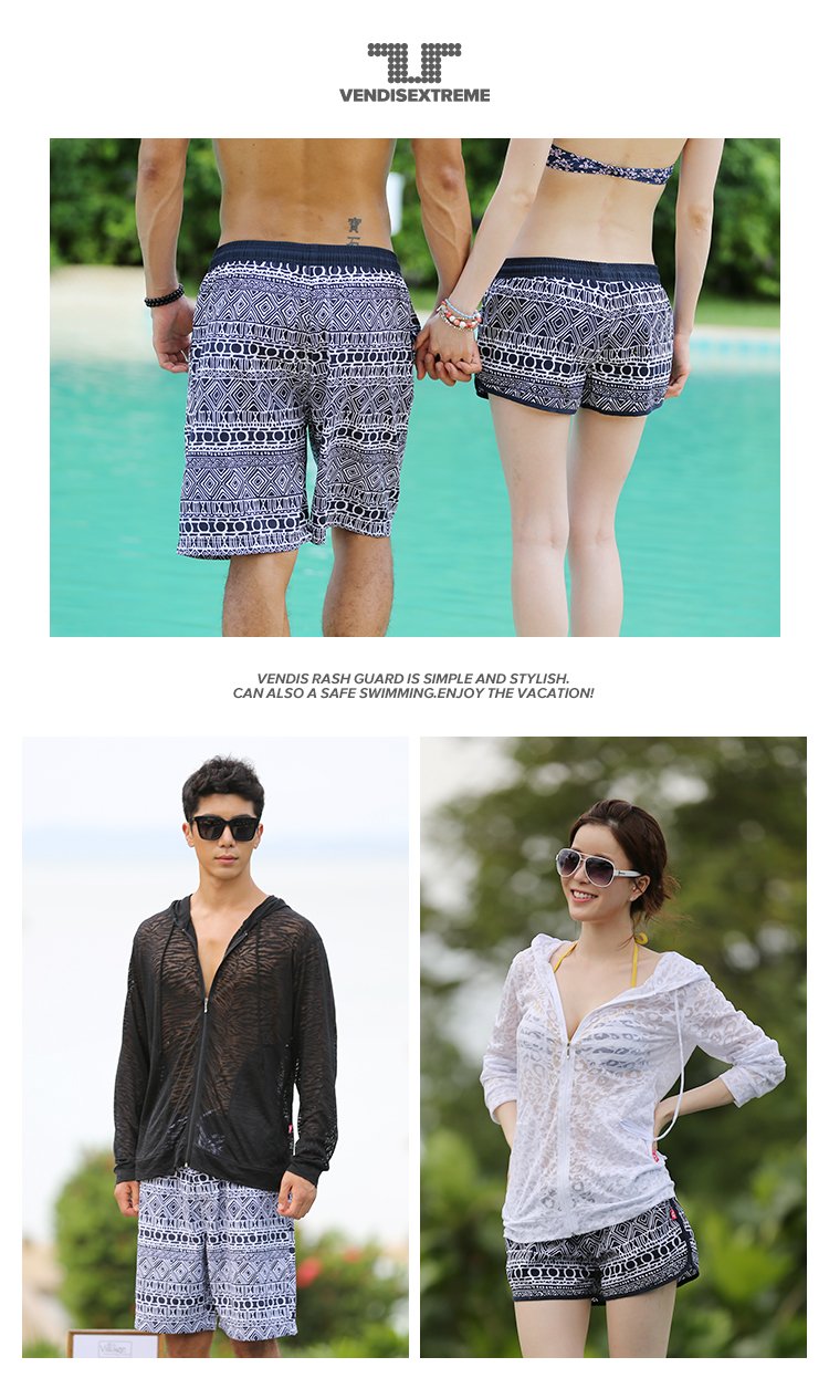 VENDIS EXTREME quần short bãi biển đôi nam khô nhanh kỳ nghỉ cha mẹ-trẻ em quần bơi năm điểm retro màu đen 	quần dài đi biển	