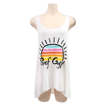 Can be worn in the water as a cover-up bikini swimsuit beach hot spring vacation sexy sports vest T-shirt sleeveless white long