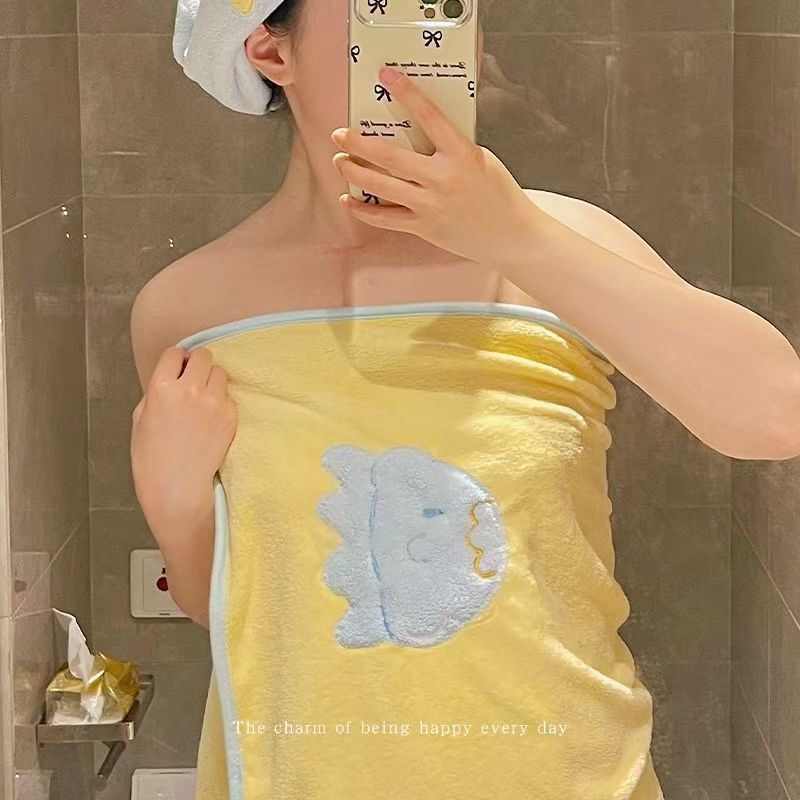 Bustier-Style Bath Towel for Adults, Quick-Drying, Absorbent, Household Yellow Bath Towel, Bathrobe, Coral Fleece, Skin-Friendly, Soft, Portable