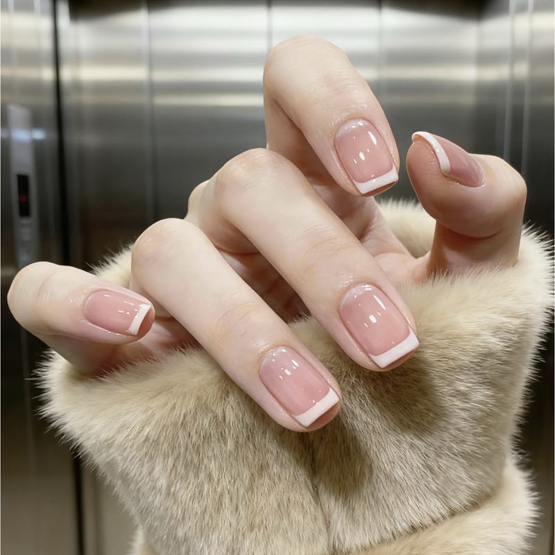 Handmade High-Quality Wearable Nails, Short White Nude French Style Finished Nail Art, Simple and Versatile, Brightening Fake Nails
