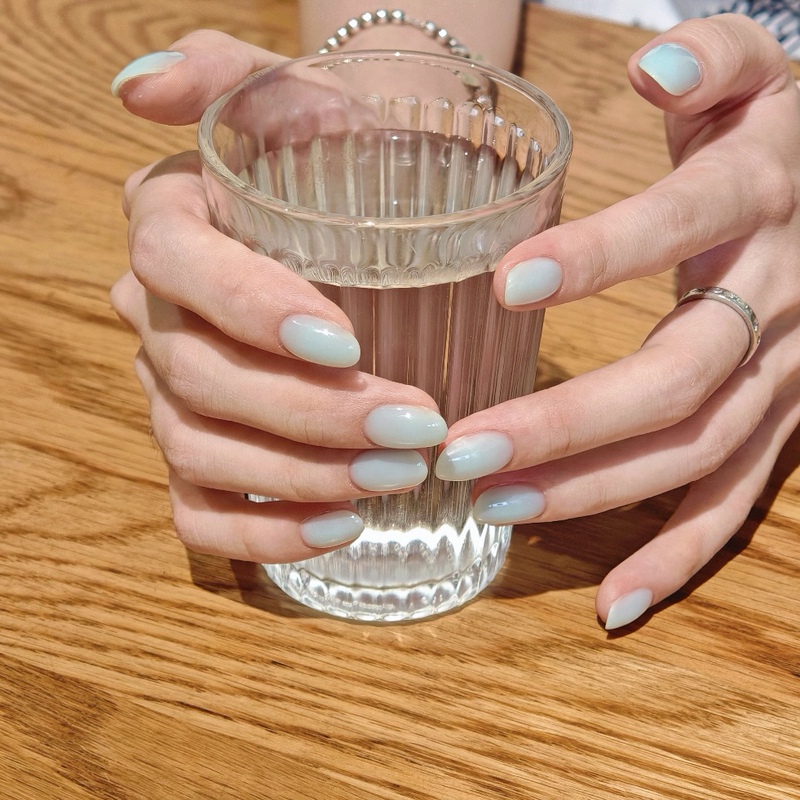 Katie's Handmade Candy-Colored Nail Stickers in Mint Green and Blue, Short Oval Style, Simple Summer Nail Decals Katie's Handmade Candy-Colored Nail Stickers in Mint Green and Blue, Short Oval Style, Simple Summer Nail Decals