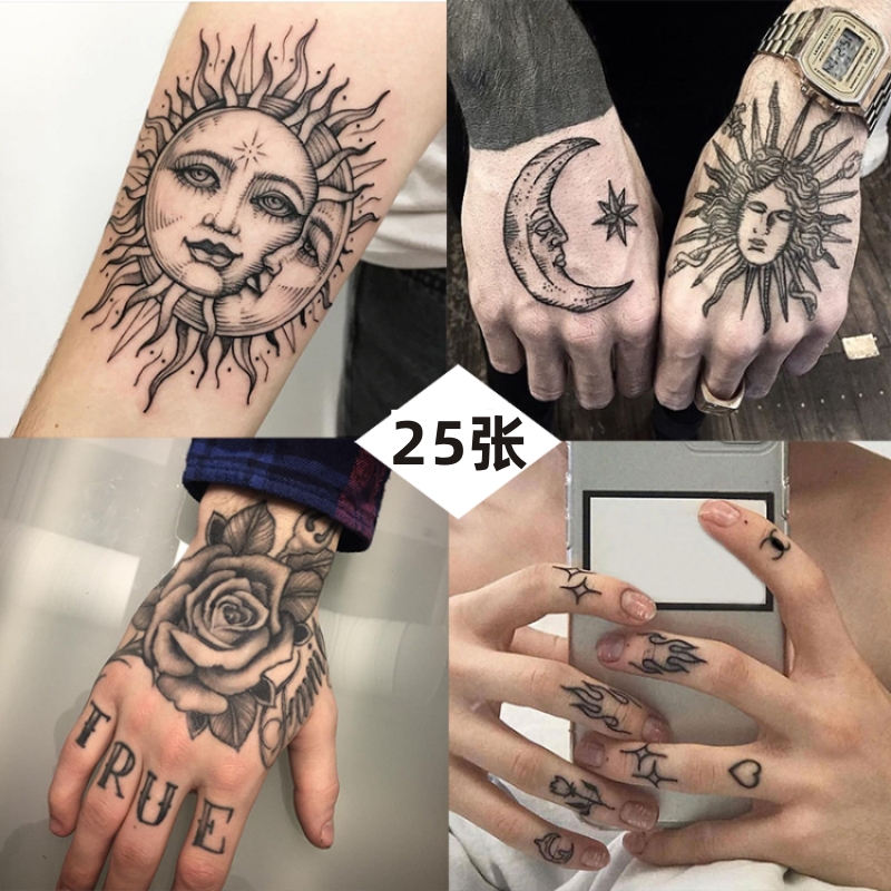 Hand Back Finger Tide Dark Black Ensemble Tattoo Patch Waterproof Male Durable Flower Arm Not Permanent Ins Wind Female Personality Stickers