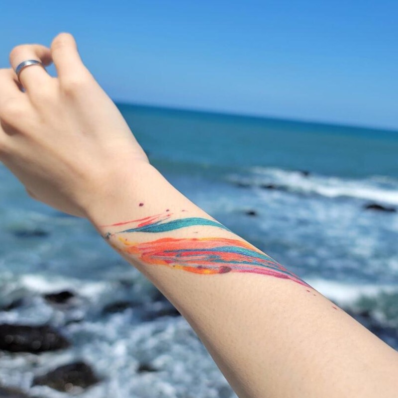Deep Sea Rainbow Ink Color Original Design Music Festival Waterproof Tattoo Sticker