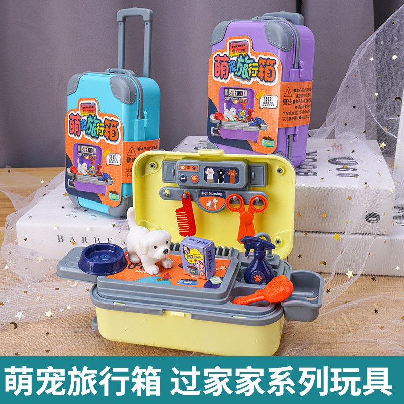 Children's Toys for Boys and Girls, Pretend Play Storage Backpack, Simulated Mini Pet Grooming Table, Portable Travel Suitcase Set
