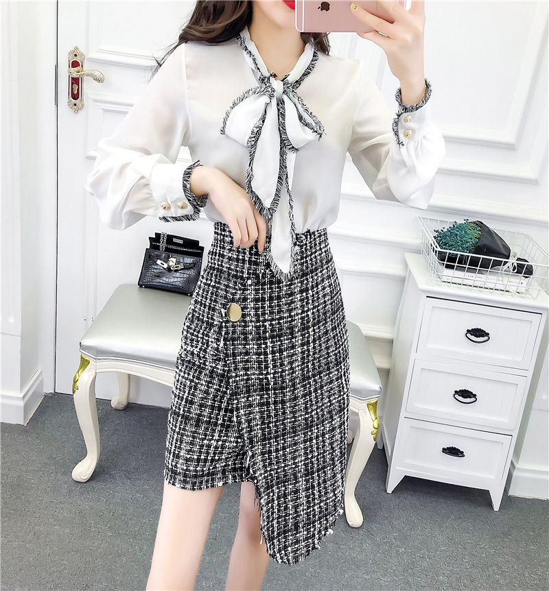 VK旗艦店 韓國風甜美時尚蝴蝶結甜美套裝長袖裙裝