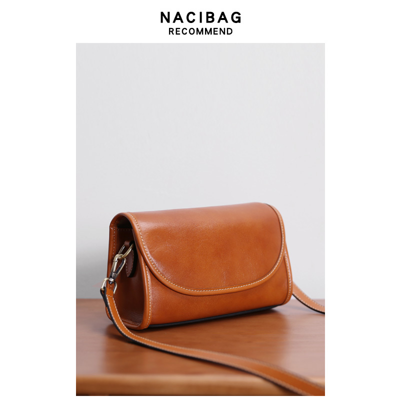 Vegetable-Tanned Leather Small Square Bag 2026 New Tofu Bag Retro Small Bag Casual Soft Leather Shoulder Bag Wide Strap Crossbody Bag