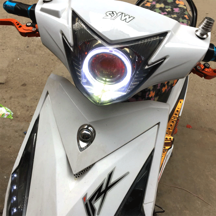 WISP thế hệ thứ hai lắp ráp đèn pha hai ống kính lắp ráp 5 mắt thiên thần mắt quỷ xa và gần ánh sáng vỏ đèn xenon - Đèn HID xe máy 	đèn pha led 7 màu cho xe máy