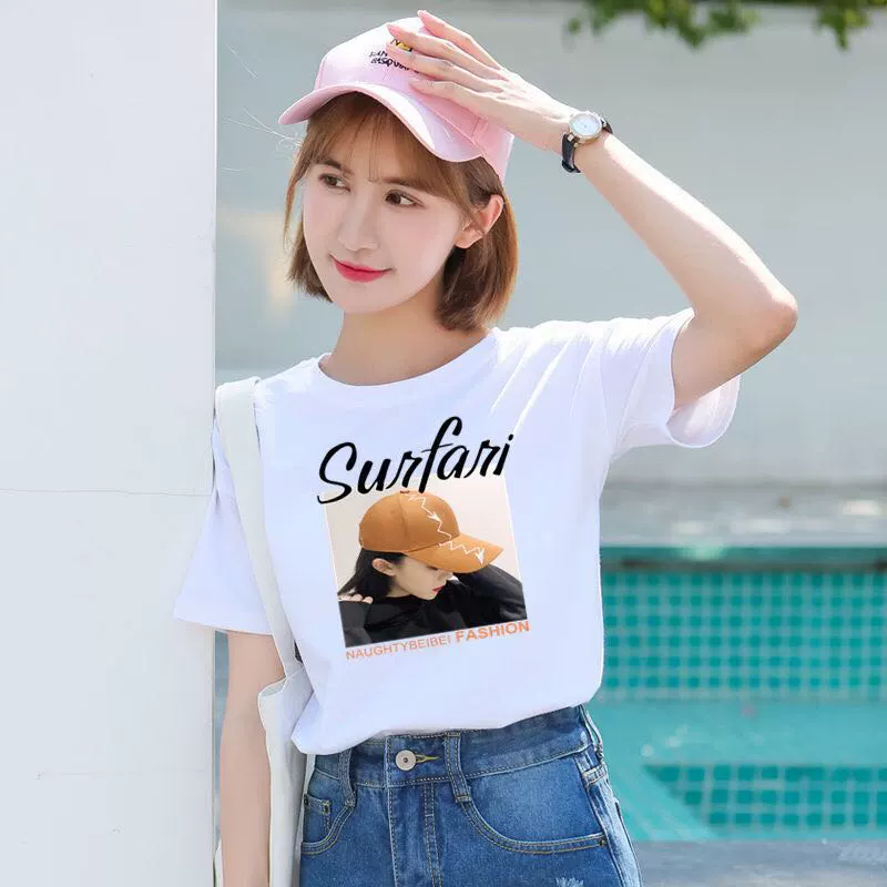 Áo thun nữ 2020 hợp mốt cotton cổ tròn tay ngắn hoang dã nước ngoài tươi tắn và thời trang hàng đầu Hàn Quốc - Áo phông