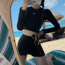 Split swimsuit conservative sunscreen long sleeve flat corner swimsuit hot spring female sexy thin belly student sports swimwear