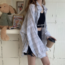 Holiday style thin plaid sunscreen dress womens long shirt seaside beach shawl cardigan jacket