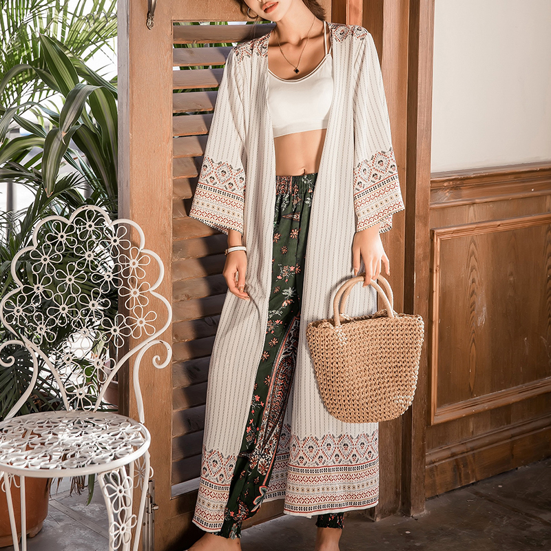 Beach Vacation Sun Protection Shirt, Bikini Beach Cover-Up, Swimsuit Outerwear, Chiffon Long Beach Cardigan, Shawl Jacket