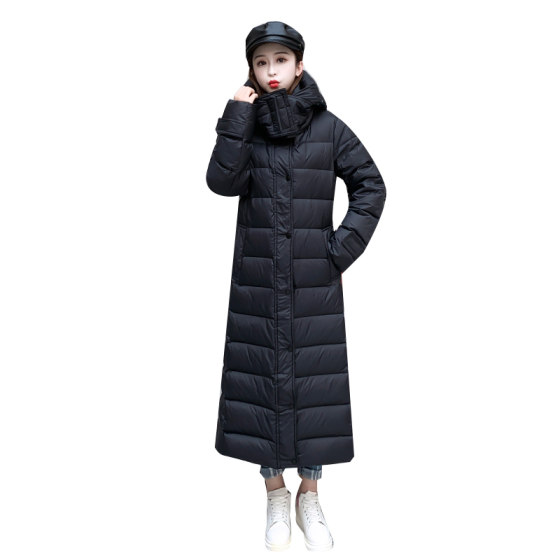 Anti-season sale women's down jacket long knee-length 2023 winter slim-fit lace-up warm white duck down jacket