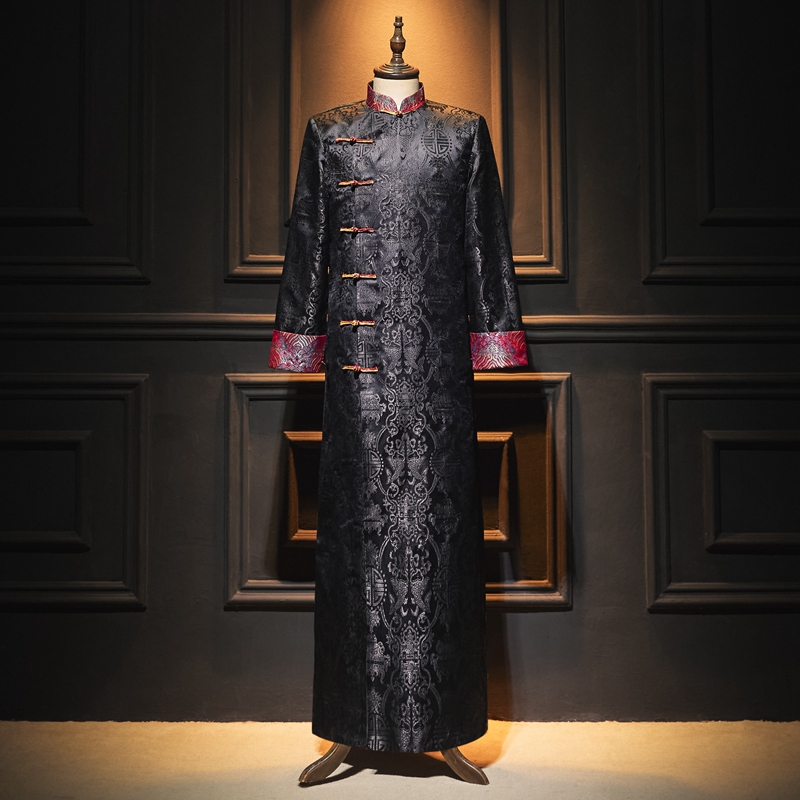 Chinese Wedding Host, Groom, Groomsmen, Xiuhe Suit, Qipao, Cheongsam, Republic of China Long Robe, Mandarin Jacket, Gentleman Performance Long Gown