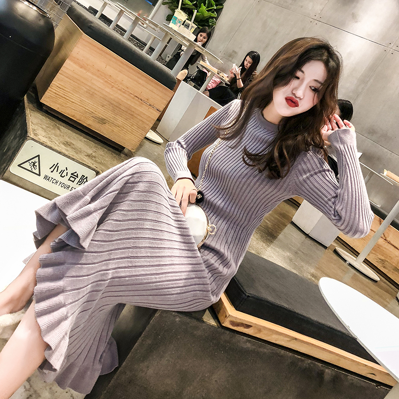 Long version of sweater skirt Kneecap Kneecap in Knee Thickening Inner Lap for female autumn and winter with large dress and long skirt false collar