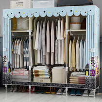 Wardrobe simple commoner cabinet double oversized large-capacity steel pipe bold reinforcement household bedroom storage commoner cabinet