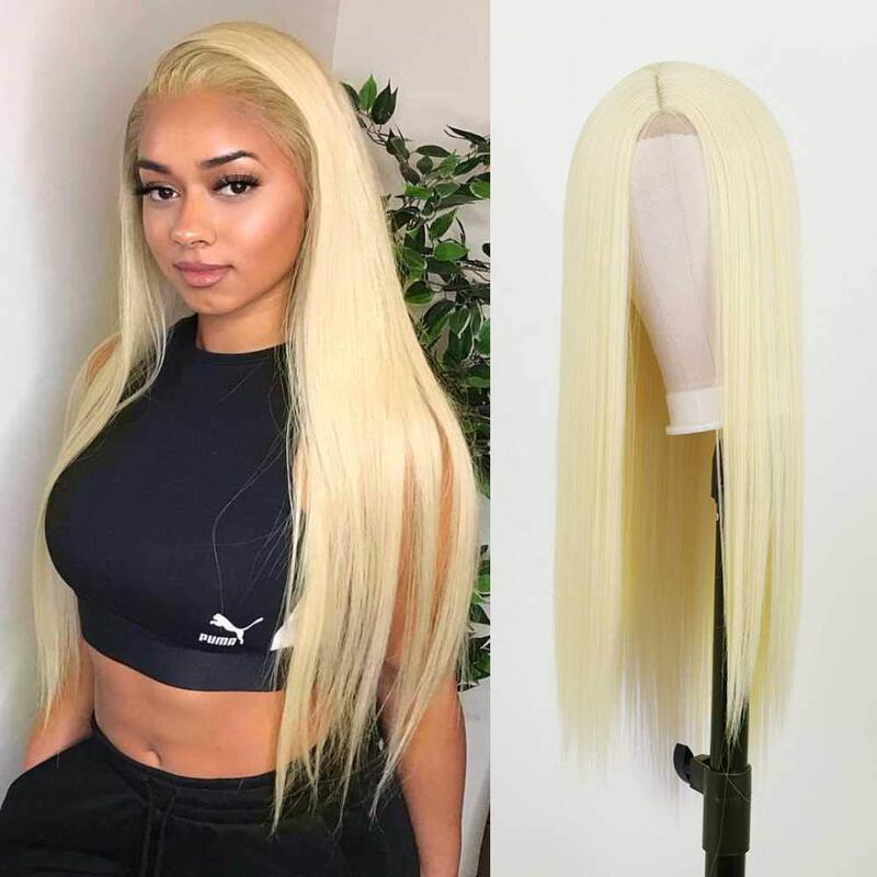 Fashionable Women's Gold Color 613 # Wigs High-Temperature Synthetic Fiber U-Shaped Machine-Made Breathable Long Straight Hair Wig