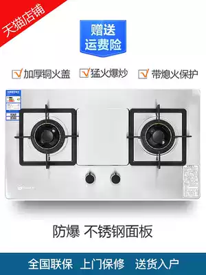 Gas furnace stainless steel embedded installation flameout protection gas liquefied gas household fire gas stove double mouth gas furnace
