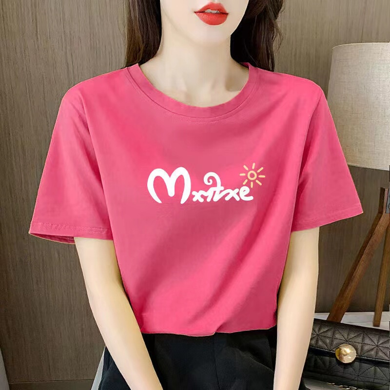 2026 Pure Cotton Colorful T-Shirt Short Sleeve Summer New Loose Korean Style Women's Versatile Casual Regular Shoulder Round Neck Top