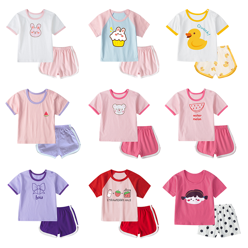 Female Baby Pure Cotton Short Sleeve Suit 0 Summer Baby Summer Clothes 1 Girl Children 2 Clothes Shorts Children Clothing 3 Years Old-Taobao