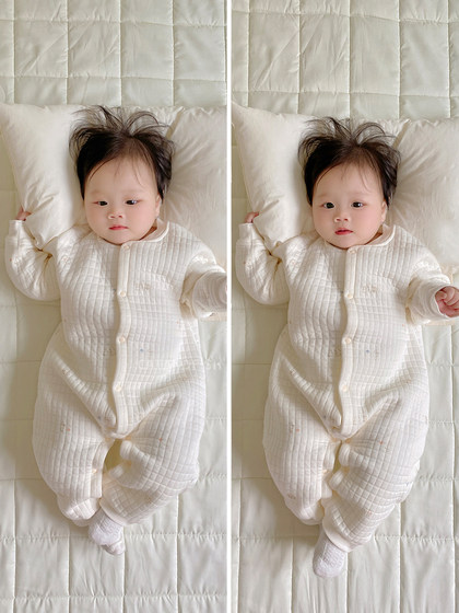 婴儿秋季保暖哈衣男童女童无骨纯棉爬服连体衣新生宝宝0-2岁外穿