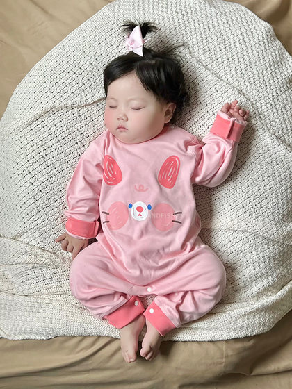 女童长袖爬服哈衣男童婴儿纯棉连体衣新生宝宝春秋装可爱卡通睡衣